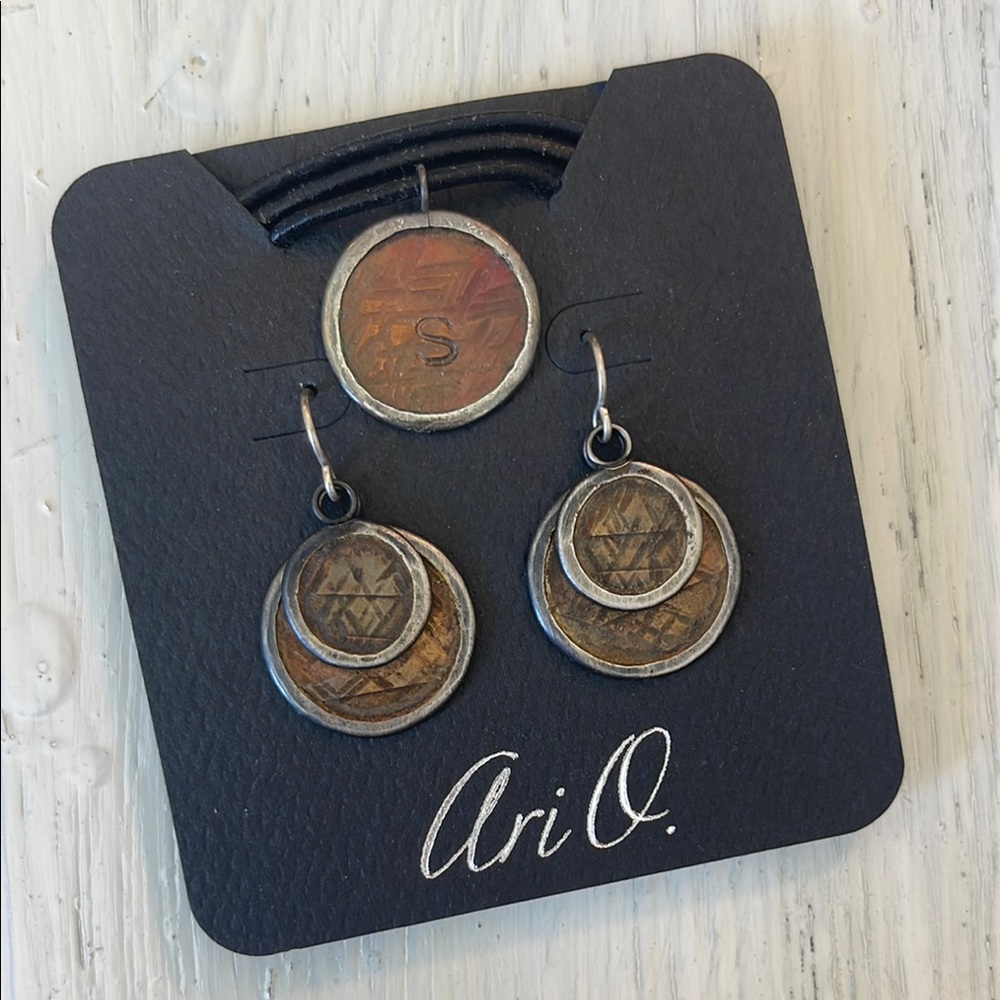 Handmade Silver and Brown Earrings with “S” Stamped Necklace